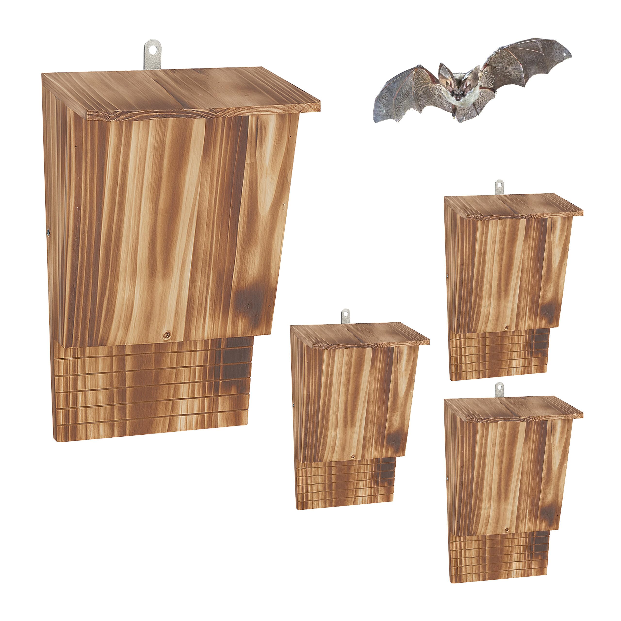 Relaxdays Fledermauskasten 4 Unterschlüpfe HBT 34 x 22,5 x 12,5 cm geflammt Fledermaushotel Natur