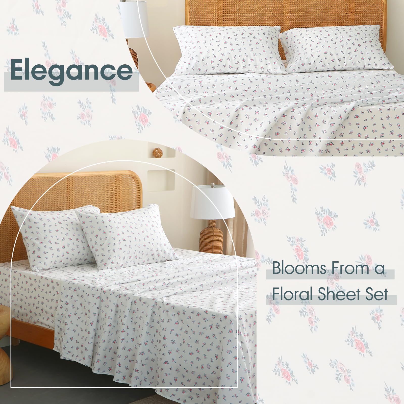 HYPREST Grey Black Sheets King,Deep Pocket Sheets, 1800 Thread Count Pattrn Bed Sheets Soft Breathable Cute Printed Boho Farmhouse Bed Sheets, Oeko-Tex Certificated- Up to 18 Inch: HYPREST Floral Sheets King, Pattern Soft Breathable Farmhouse 4pcs Bed Sheet Sets,18 inches Deep Pocket Sheets