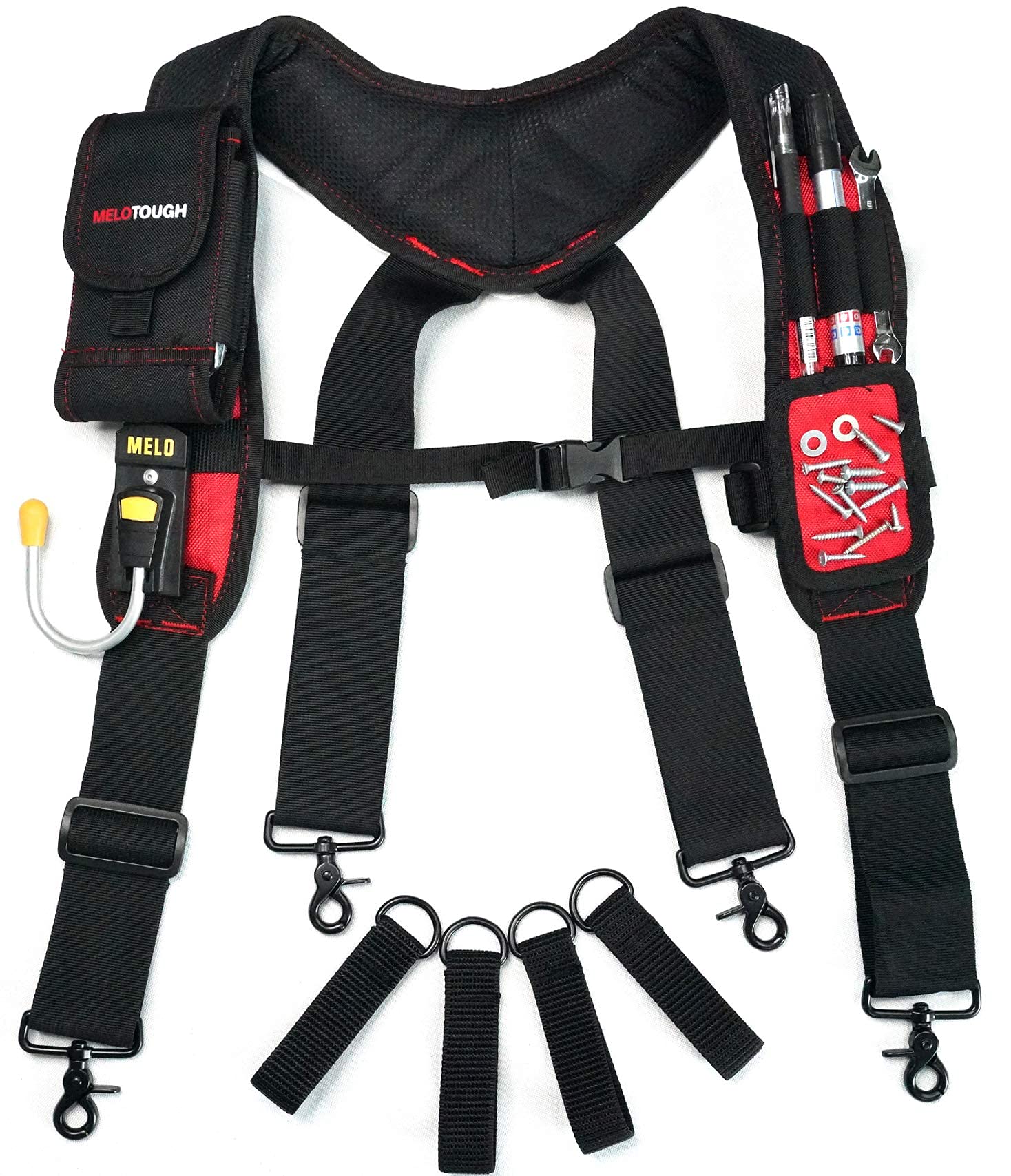 MELOTOUGH Magnetic Work Belt Padded Suspenders Tool Belt Suspenders with Magnetic WristBand for Constrcution,Carpenter,Farmer,Electrican, Red, one size fits most-image-25