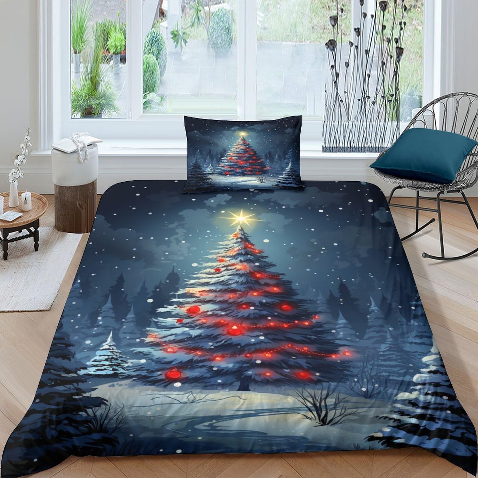 Parure de lit Sapin de Noël en microfibre premium avec fermeture éclair invisible