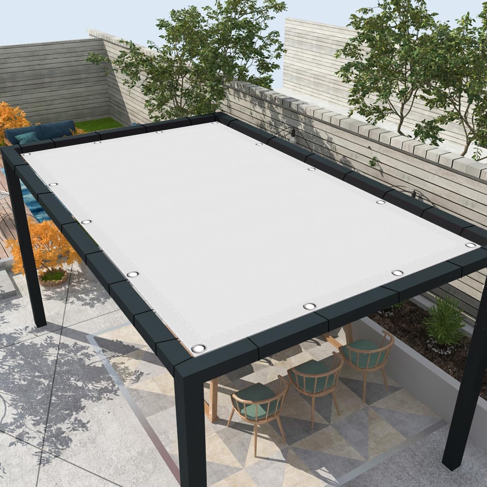 Sonnensegel Nach Maß mit Ösen 120 x 490 cm,Premium PES Polyester Wasserabweisend Imprägniert Rechteck, Sonnensegel Mit Befestigungsseile,Für Balkon Garten, Weiß