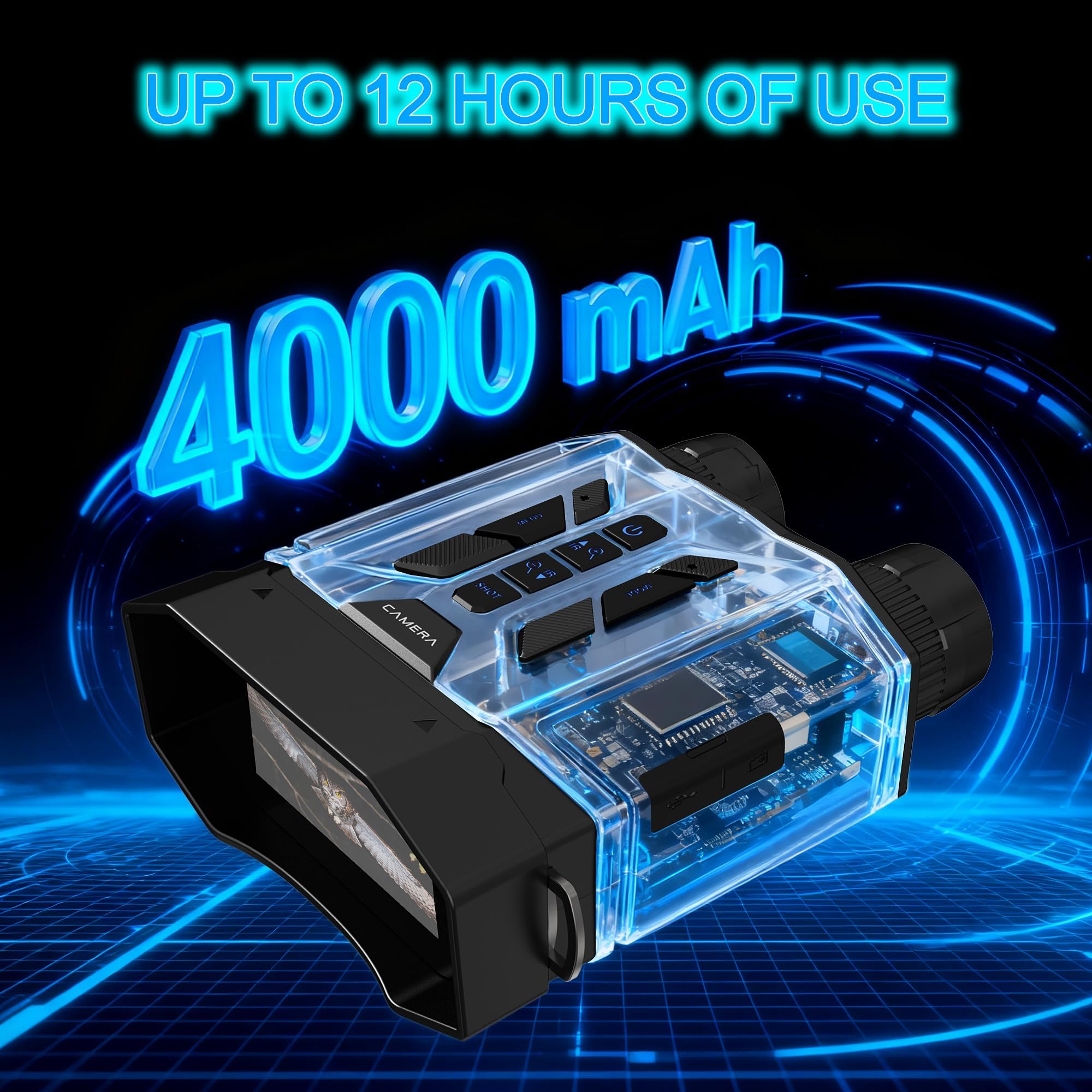 Jumelles de Vision Nocturne, 3.0" Écran HD, Portée 100m, Zoom 8X, 7 Niveaux IR, Jumelles Vision Nocturne avec Batterie 4000mAh, Carte 32GB, Lampe Tactique, pour Chasse, Camping
