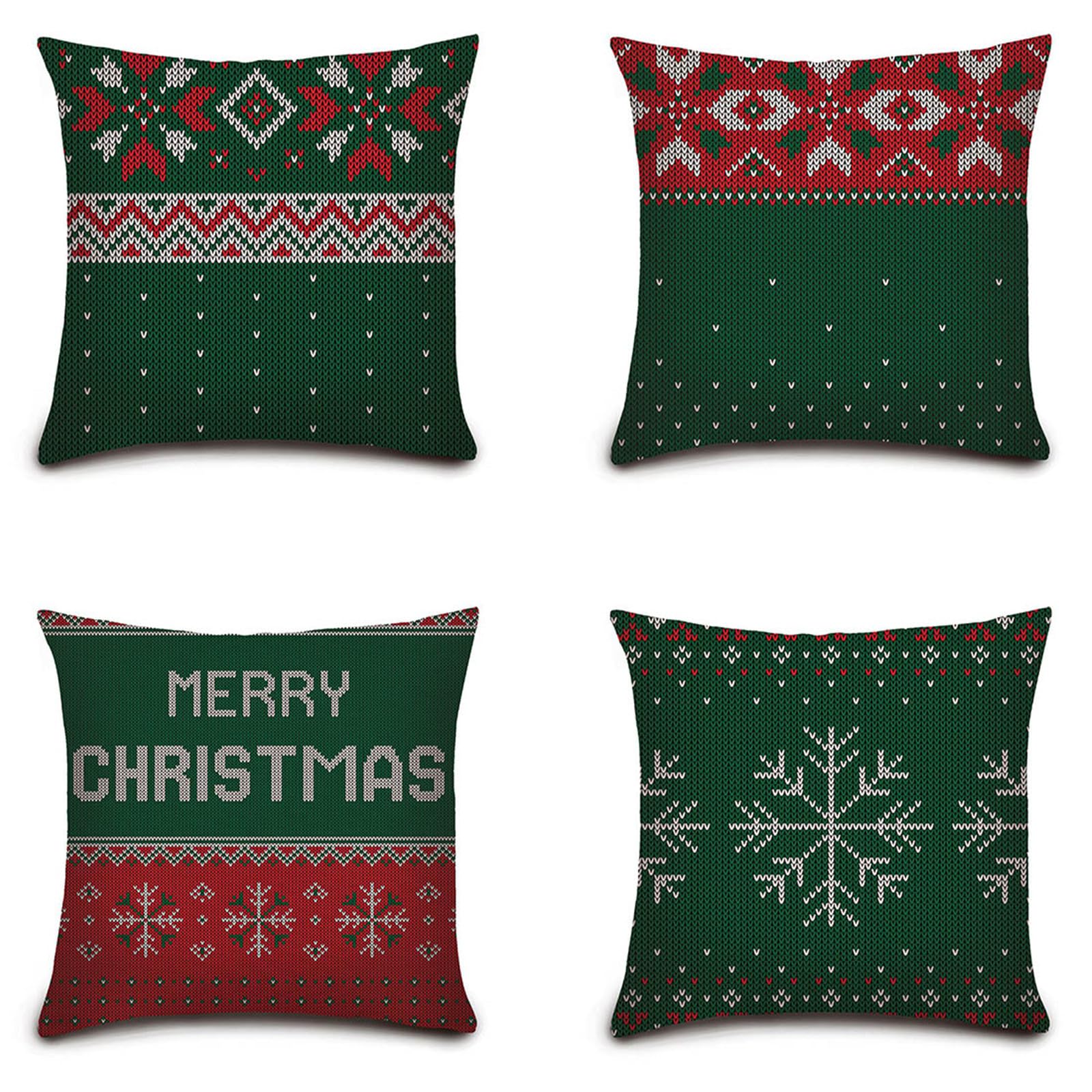 Housses de coussin 55x55cm en lin lot de 4 rouge et vert pour la décoration du salon