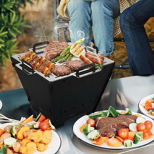 Miniatura 5 de ONLYFIRE OUTDOOR LIVING Parrilla de carbón para barbacoa 2 en 1 y hoguera, hoguera desmontable de 15 pulgadas, parrilla portátil Yakitori Hibachi