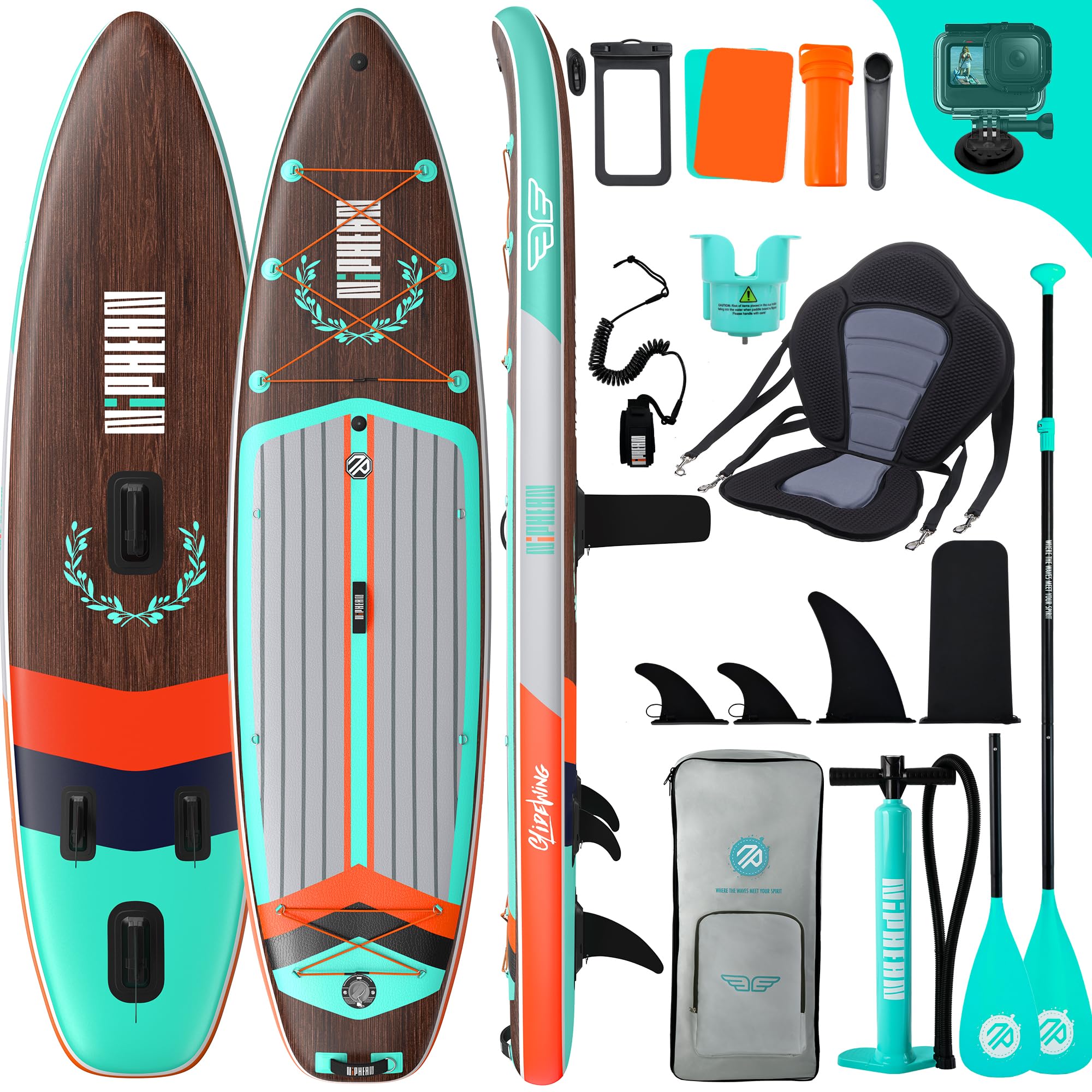 Niphean (Extra Grande) Tavola SUP Gonfiabile per 2+1 Persone/Famiglia, Stand Up Paddle Board con (Facile per Principianti) Ala Bilanciata, Custodia Impermeabile, SUP Gonfiabile Adulti, Idee Regalo