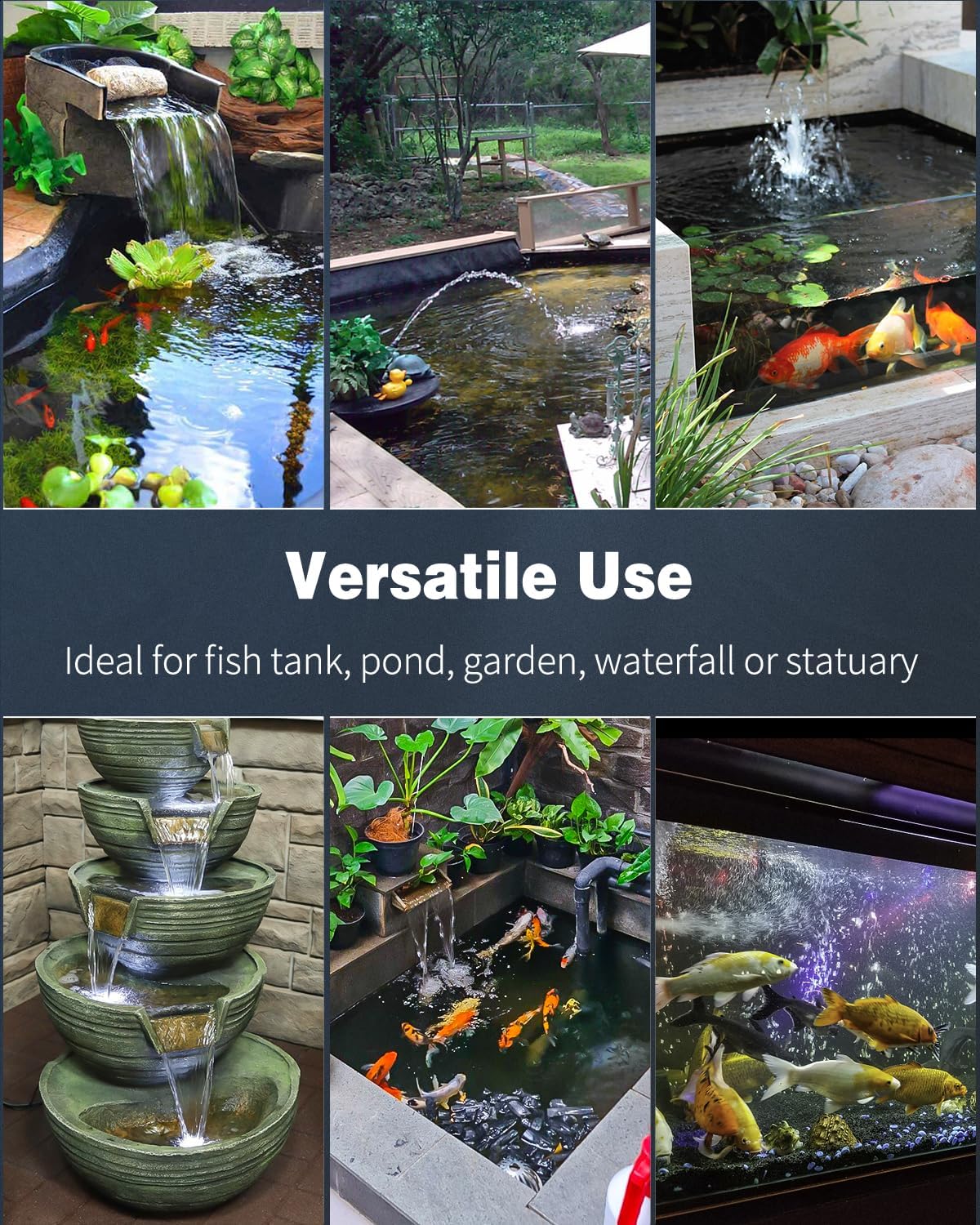 Pawfly Pompe submersible pour aquariums 2100L/H Pompe de fontaine ultra-silencieuse avec course réglable en hauteur de 2 m Pour étangs à poissons, jardins, cascades et marécages