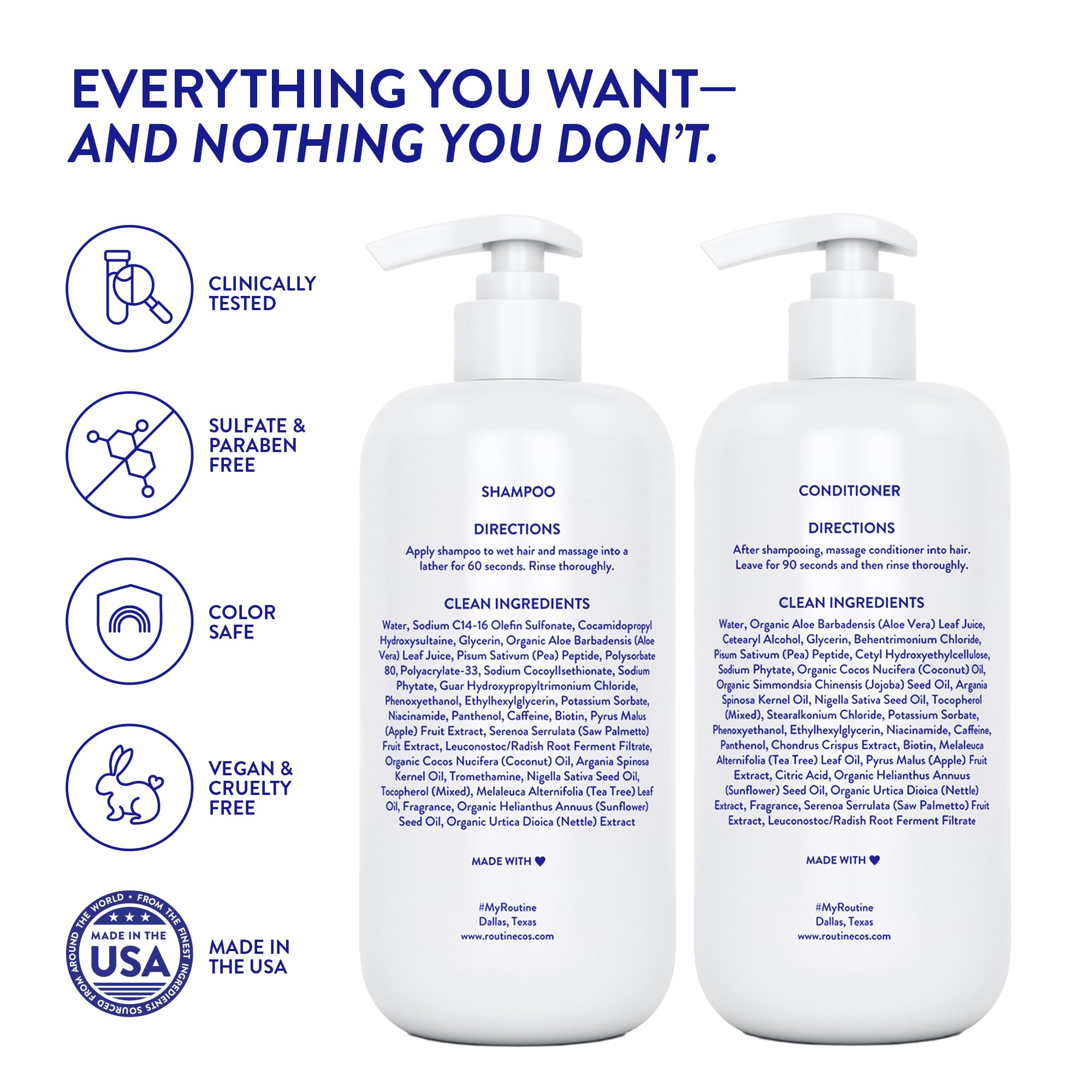 Routine Wellness Juego de champú y acondicionador antiadelgazamiento para el cabello adelgazante, bloqueador de biotina DHT para mujeres y hombres, champú seguro para la pérdida del cabello y un