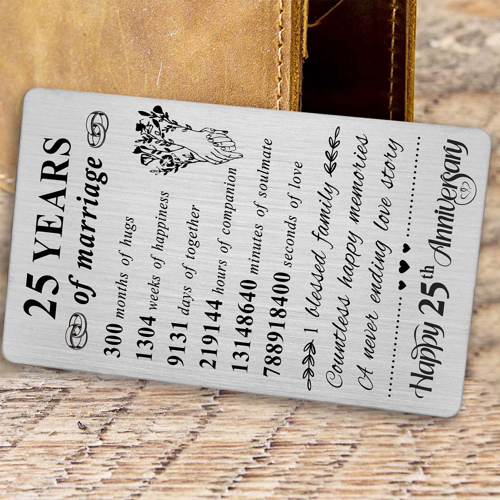 TANWIH Karte Zum 25. Hochzeitstag – Graviertes Metall-Insert Für Die Brieftasche