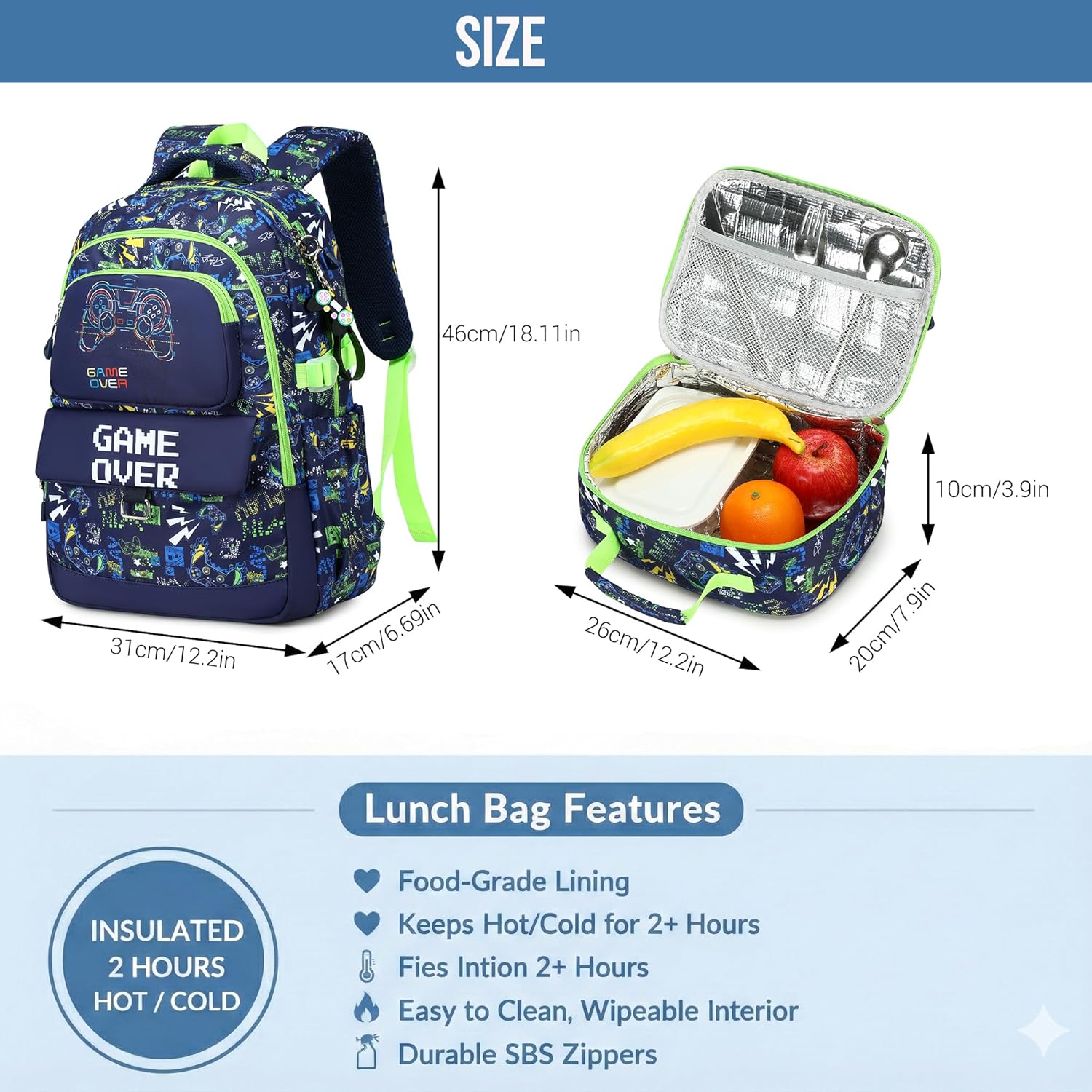 Makukke Kids Backpack for School Boys, 15.6" Gamer Backpack with Lunch Box & Pencil Case, Bookbag For Elementary, Middle School - Image 6