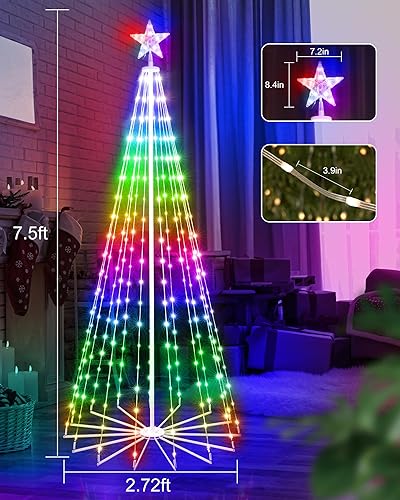 Miniatura 7 de Luces LED inteligentes de árbol de Navidad, 7.5 pies, 295 luces LED de sincronización de música con aplicación remota y patrón, control local y