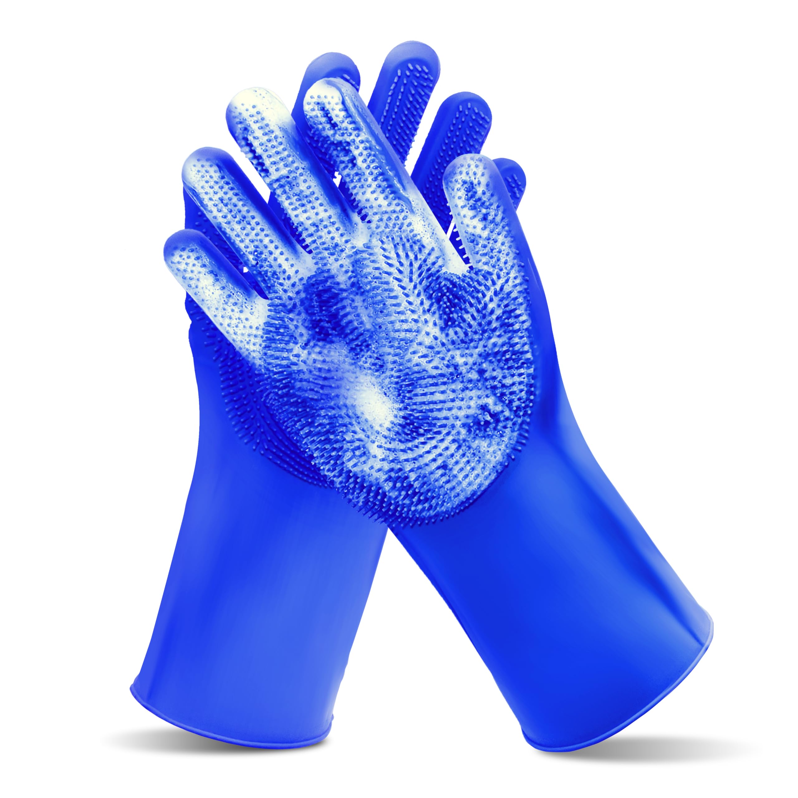 Maiiu Pet Grooming Gloves—Heat Resistant Dog Washing Gloves with High-Density Teeth, Dog Bath Scrubber with Enhanced Five Finger Design, Silicone Gloves for Dogs and Cats Bathing, Massage (Dark Blue)