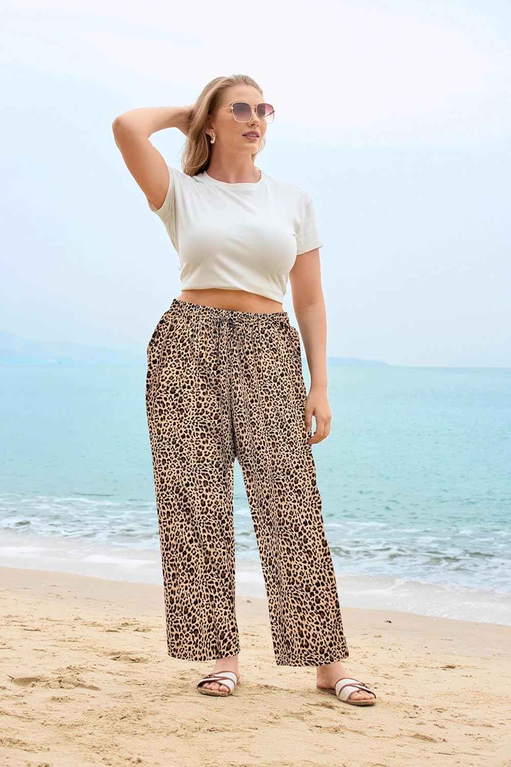 TIYOMI Plus Size Wide Leg Pants for Women Elastic Drawstring Pants High Waisted Lounge Pants XL-5XL - Image 2