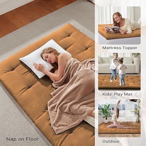 Miniatura 7 de Colchón de futón japonés tamaño individual de 39 x 80 pulgadas, colchón de cama plegable, tapete portátil para tatami, cojín de futón plegable,