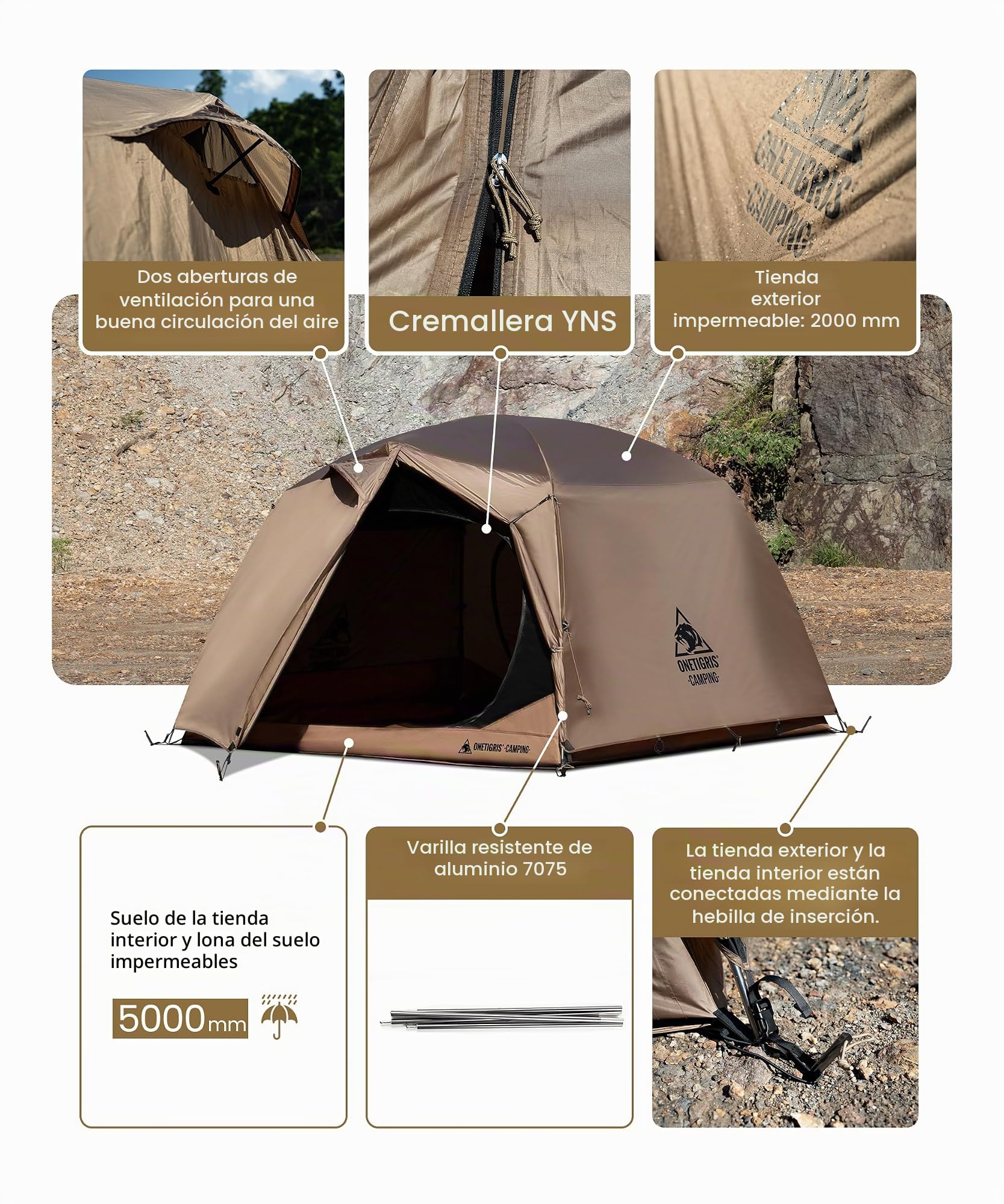 OneTigris JOVIAN 4 personas tienda de campaña impermeable cúpula para camping | Tienda de campaña familiar con columna de agua de 2000 mm, para actividades al aire libre y excursiones familiares