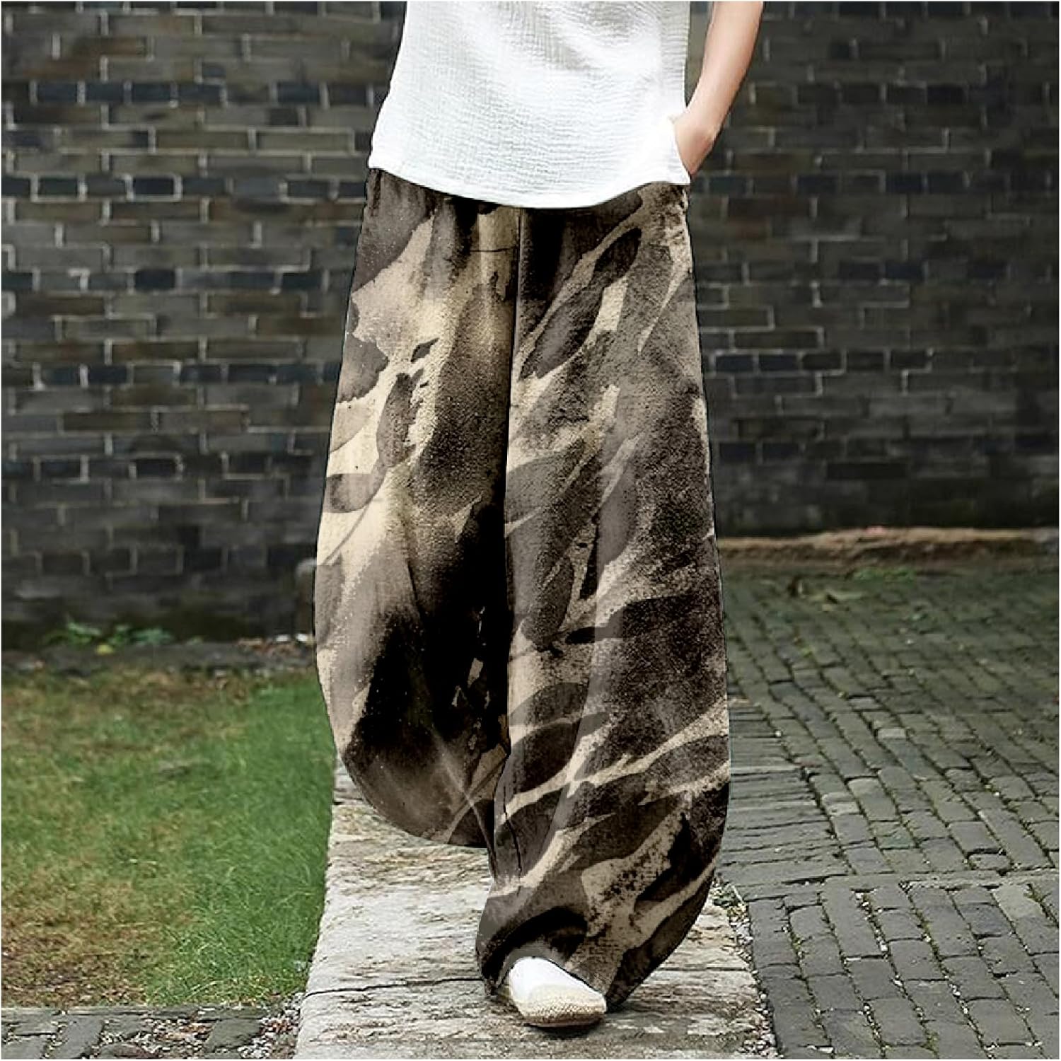 MARSVOVO Flowy Pants for Women Summer Baggy Floral Print Trousers Pants Breathable Wide Leg Lantern Trouser with Pockets - Image 2