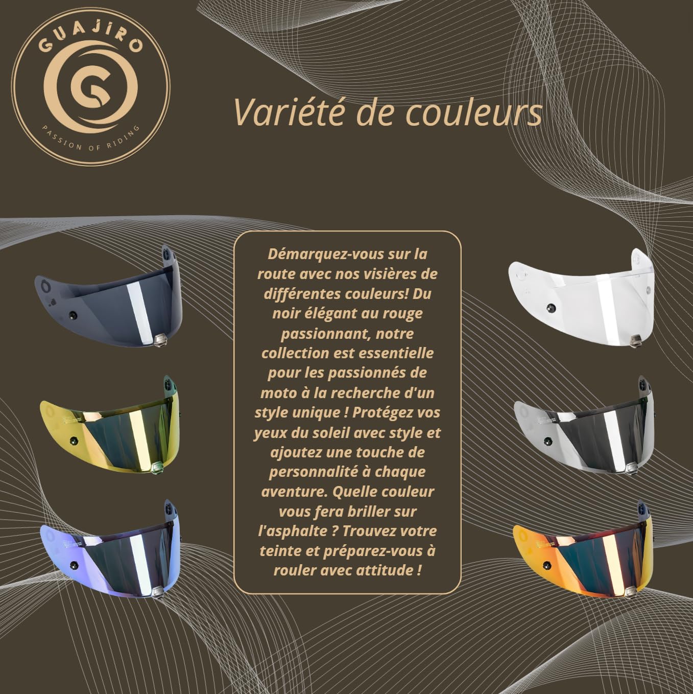 Guajiro - Visière Compatible avec HJC HJ-26 | RPHA11 y RPHA70 (CARBON) | Écran avec support Pinlock Antibuée et système Tear-off | Polycarbonate de Haute Qualité (Or)