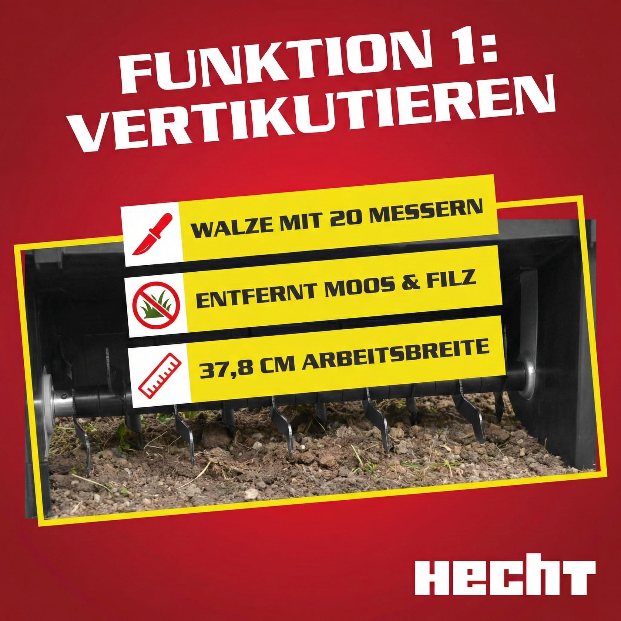 HECHT brandneuer 2 in 1 elektro Vertikutierer - Vertikutierer Elektro für einen schönen grünen saftigen Rasen – Starke 2000 Watt mit Lüfter- und Messerwalze - großzügiger 55l Auffangsack – elektrisch