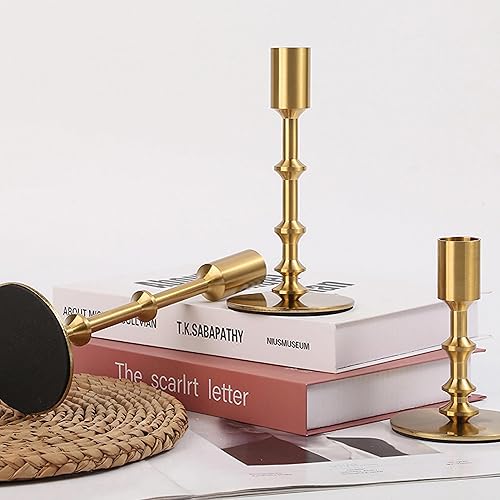 Miniatura 5 de Portavelas dorados, modernos portavelas para mesa, mantel de boda, inauguración de la casa, juego de 3 portavelas de metal de latón