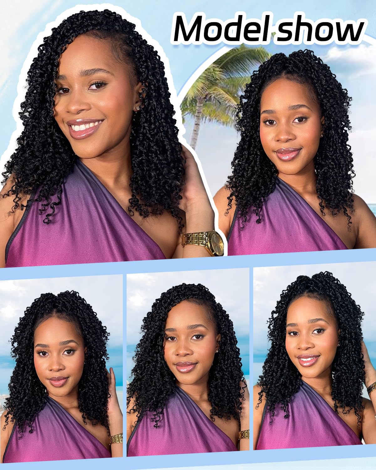 Eerya 8 Inch Yanky Twist Crochet Hair for Women 8 Packs Fluffy Prelooped Senegalese Spring Mini Yankee Yaki Twists Crochet Braids Synthetic Braiding Hair Extensions (8 inch, OT350)