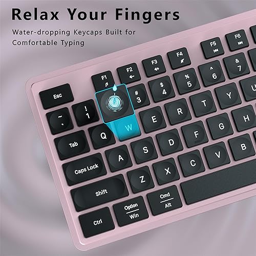 Miniatura 4 de Combo de teclado y mouse inalámbricos, mouse de teclado inalámbrico de 2.4 GHz con receptor USB, teclas que caen agua, tamaño completo de 104 teclas