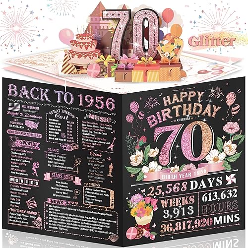 Miniatura 52 de Tarjeta de cumpleaños número 60 para hombres, mujeres y esposos, gigantes, desplegables, para desear felices 60, valoración de 1965, dorado y negro