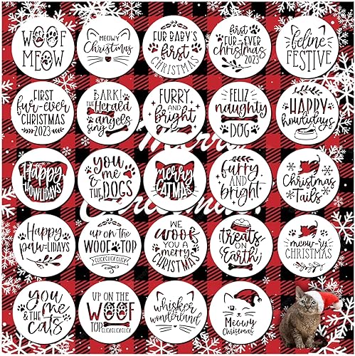 Plantillas de Navidad para pintar con mascotas, perros y gatos, plantillas redondas de Navidad pequeñas de 4 pulgadas para pintar sobre madera,
