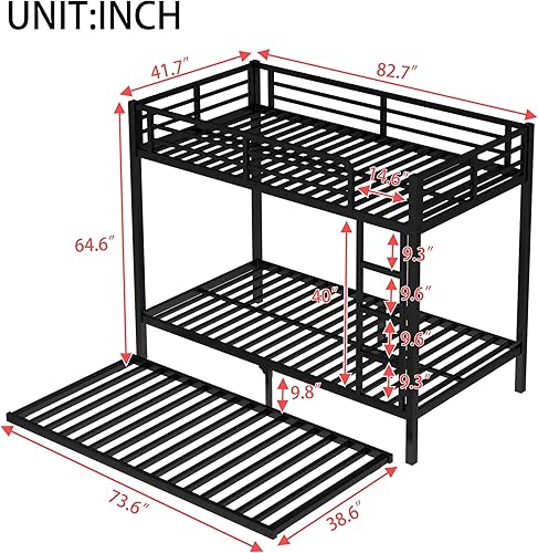 Miniatura 147 de Harper & Bright Designs Litera de metal completo sobre tamaño matrimonial para adultos, marco de cama de metal resistente con escalera y correas de