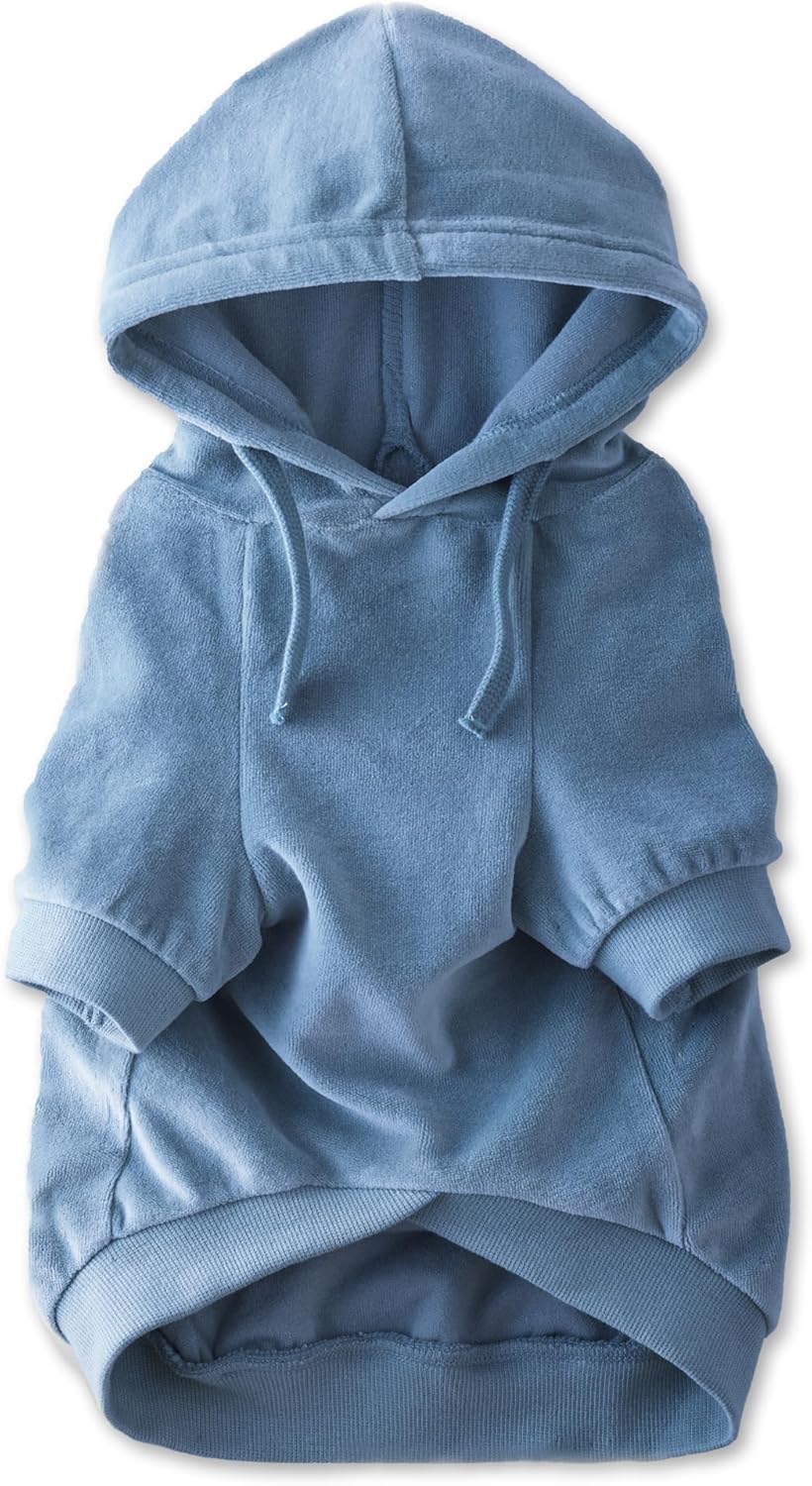 Pet Passion Velour Dog Pet Hoodie Coat for Small, Medium and Large Dogs, Faded Denim, XX-Small Faded Denim XX-Small (4-7 lbs)