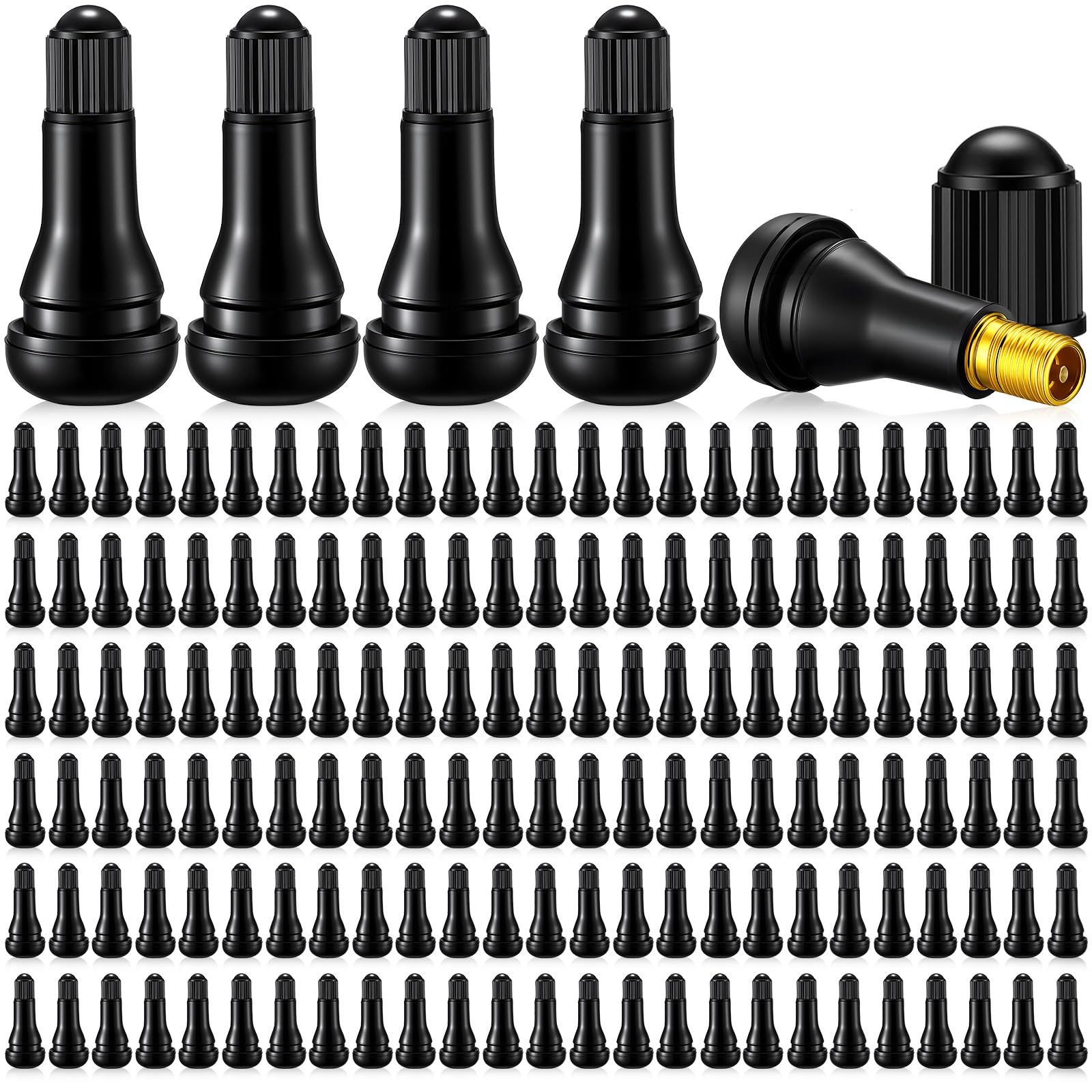 Tallew 200 Pieces TR413 Tire Valve Stems, Rubber Snap-in Tubeless, Black