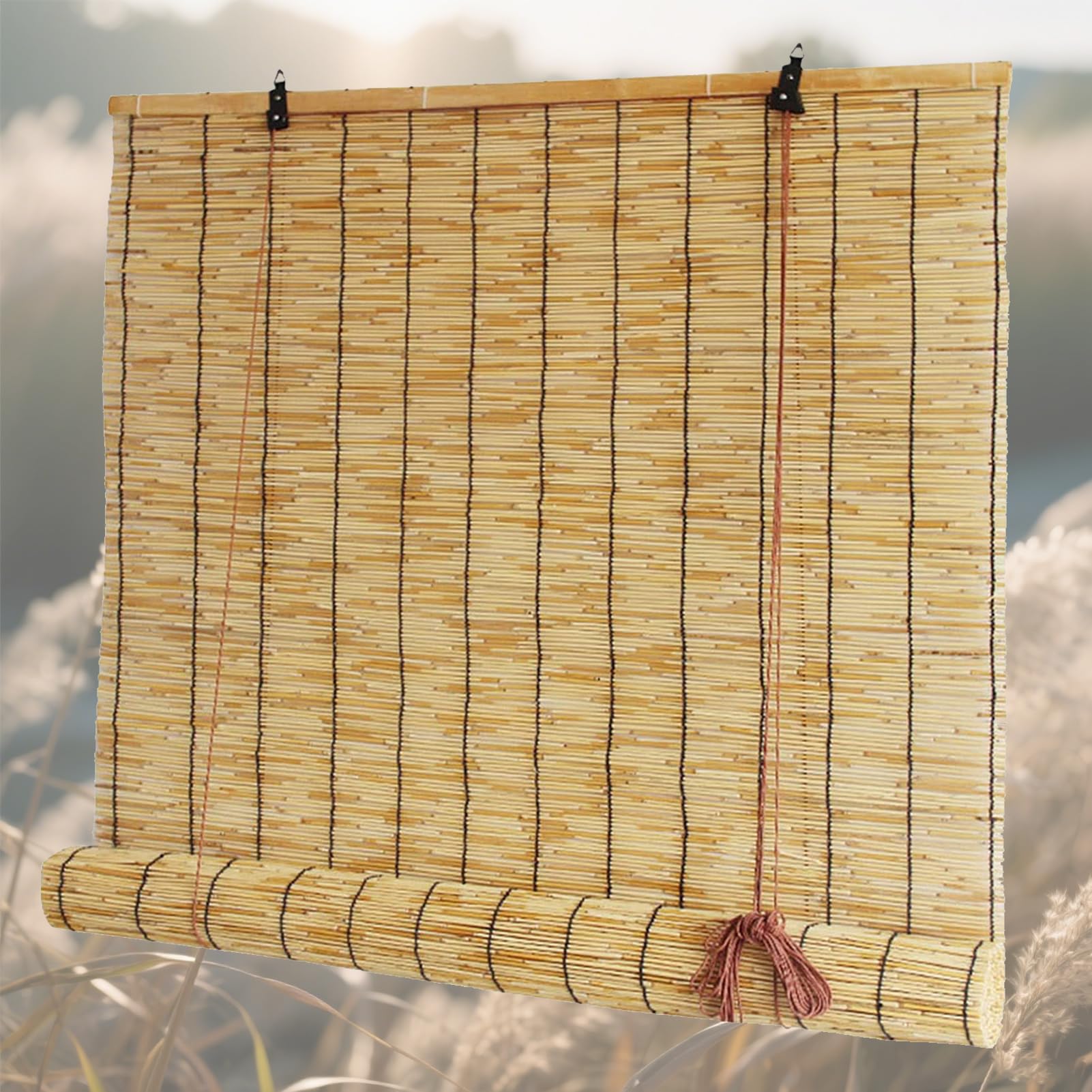 CXUEHNL Natural Reed Curtains 40 90 100 120 145 165 180cm Wide Outdoor Roller Blinds With Lifter Shade Anti-UV Retro Bamboo Roller Blinds For Pergola Garden Kitchen Sunshade Privacy Screen