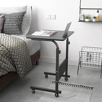 soges Rolling Laptop Desk Cart Height Adjustable, 23.6 inches Mobile Sofa Side Table with Tablet Slot, Portable Standing Laptop Table Desk, Small C Table for Sofa Couch Bed, Black