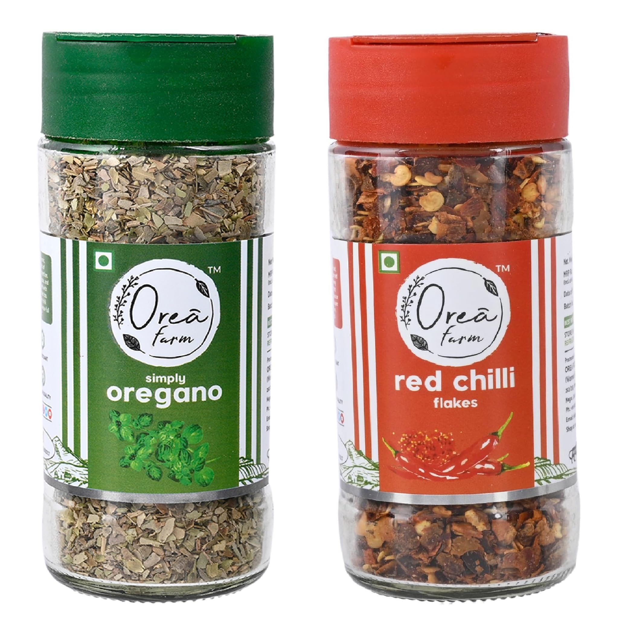 Orea Farm Oregano and Chilli Flakes Combo, Oregano 32g & Red Chilli Flakes 41g for Pizza, Pasta, Salads, Garlic Bread and Other Snacks