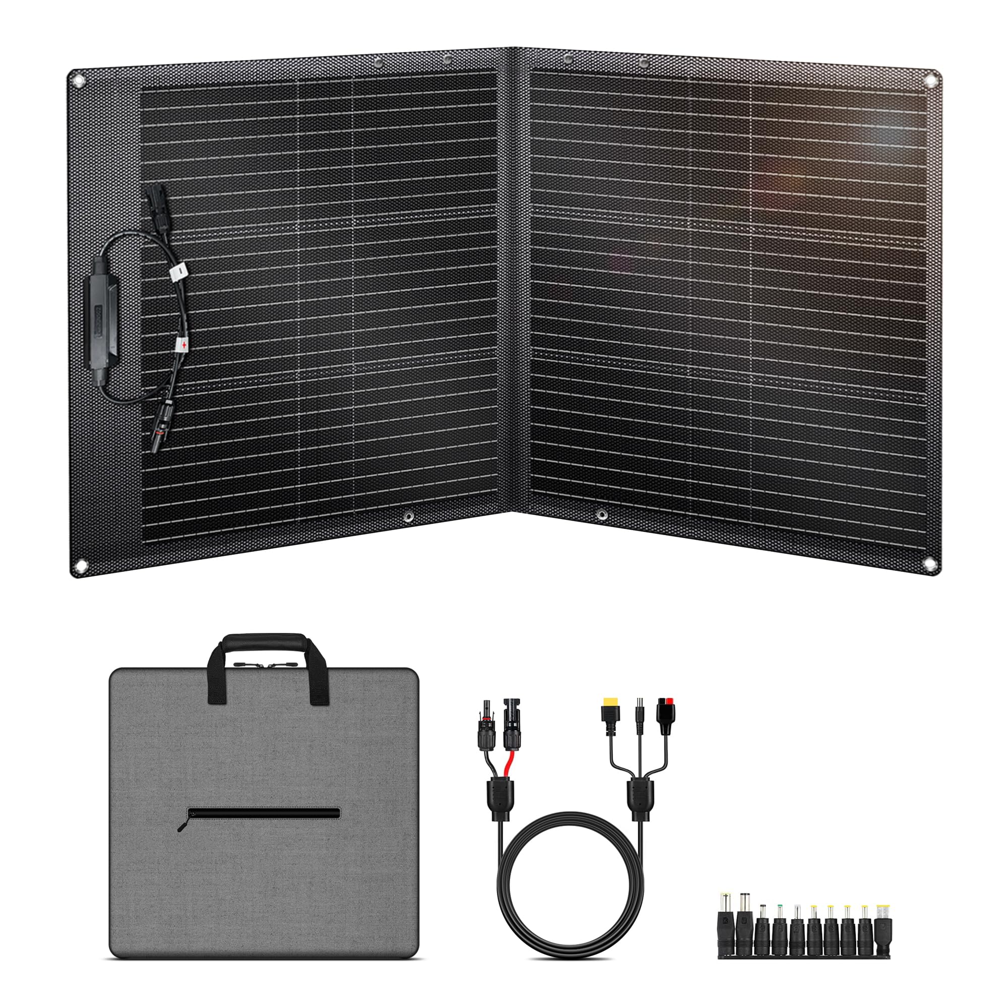 CTOLITY Pannello Solare Portatile 100W, XT60, Rack in un Unico Pezzo, ETFE, Silicio Monocristallino con 10 porte, Fino al 23% di Efficienza per Stazioni di Alimentazione,RV,Esterni,Campeggi,Giardini