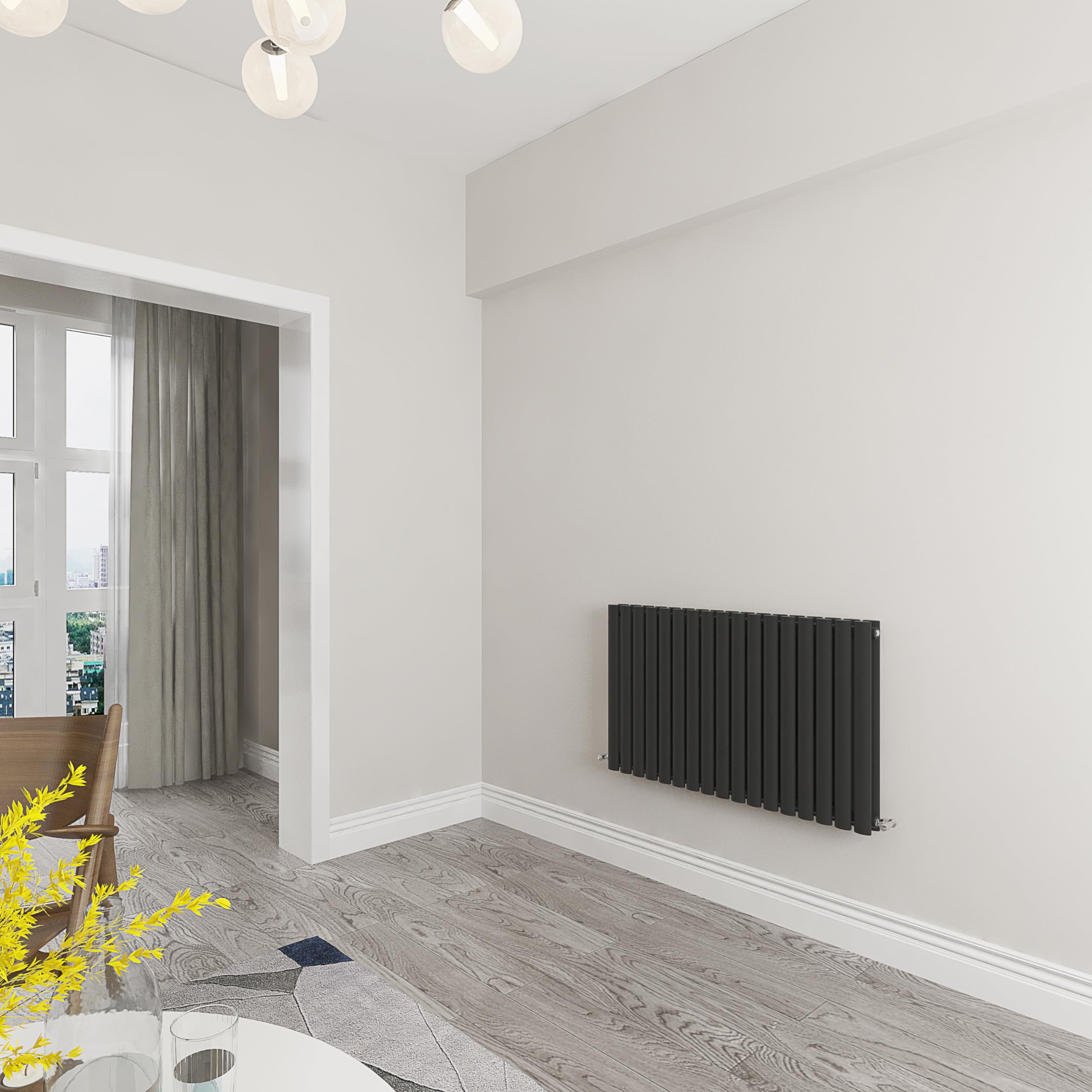 Black Oval Radiator Double Modern Central Heating Radiator Designer 600x1003mm Radiator