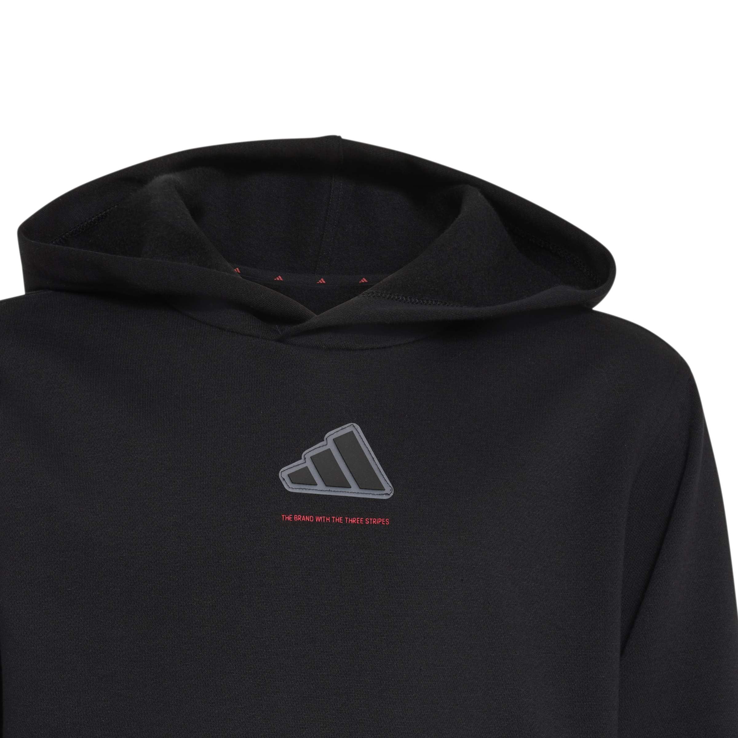 adidas Chlopcy Adidas Boys Slogan Fleece Hoodie Sweatshirt, black, 7-8 Years