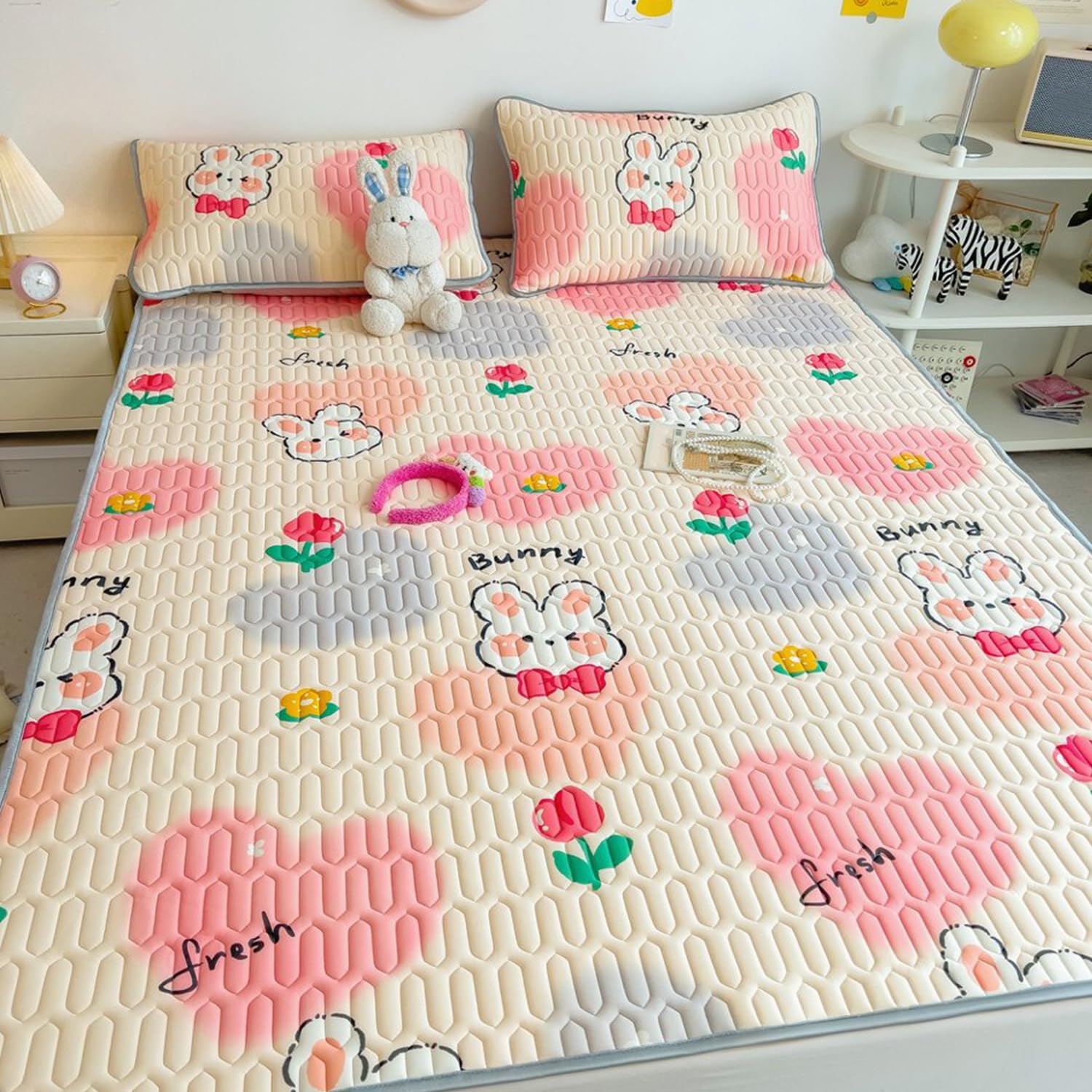 LDLCYCN ,B,150 * 200cm/QUEEN, Cooling Mattress Pad Cover with 4 Elastic Band Latex Quilted Mattress Cover