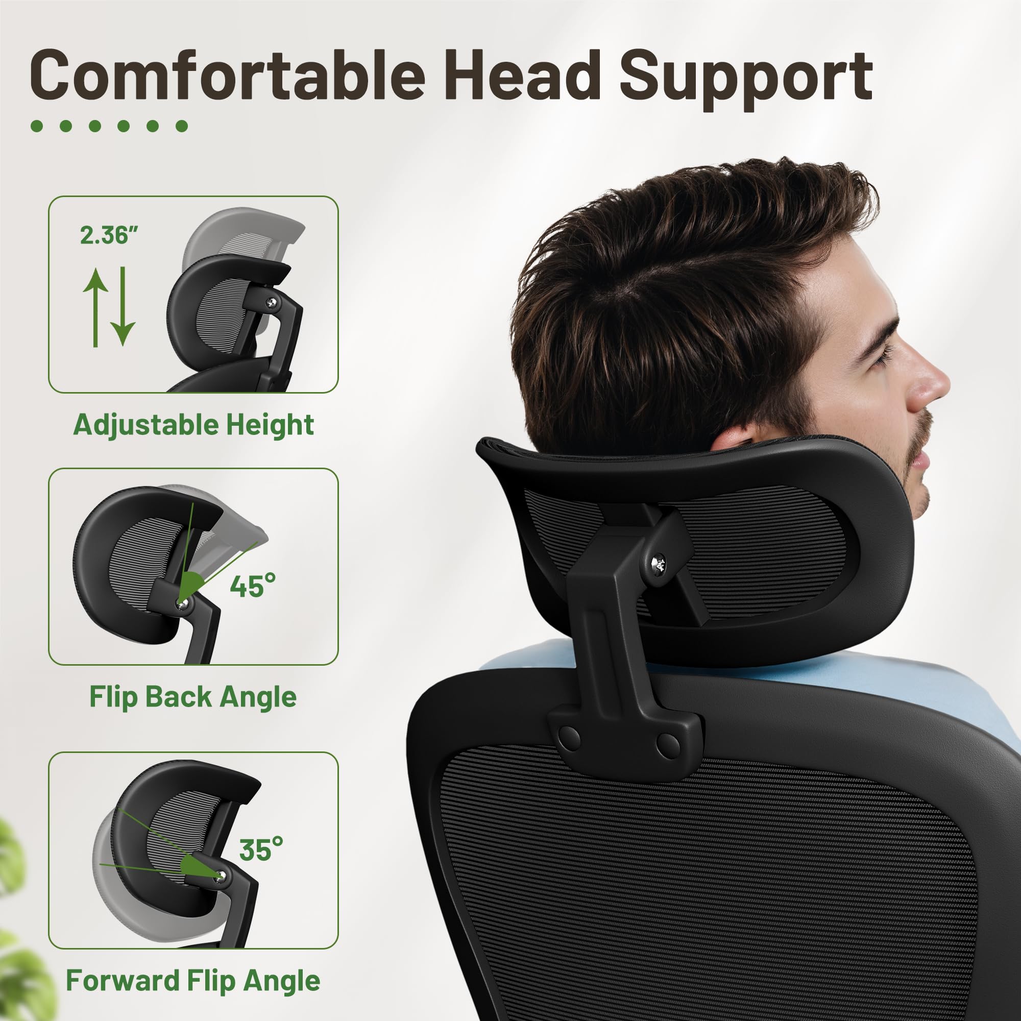 Furmax Ergonomic Office Chair Executive High Back Computer Desk Chair with 3D Headrest Adjustable Lumbar Support Armrests for — view 5