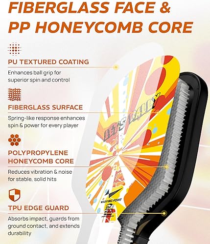 Miniatura 2 de Warping Point Juego de 2 palas de pickleball aprobadas por USAPA, juego de pickleball de fibra de vidrio, duraderas y ligeras, paquete de 2 con