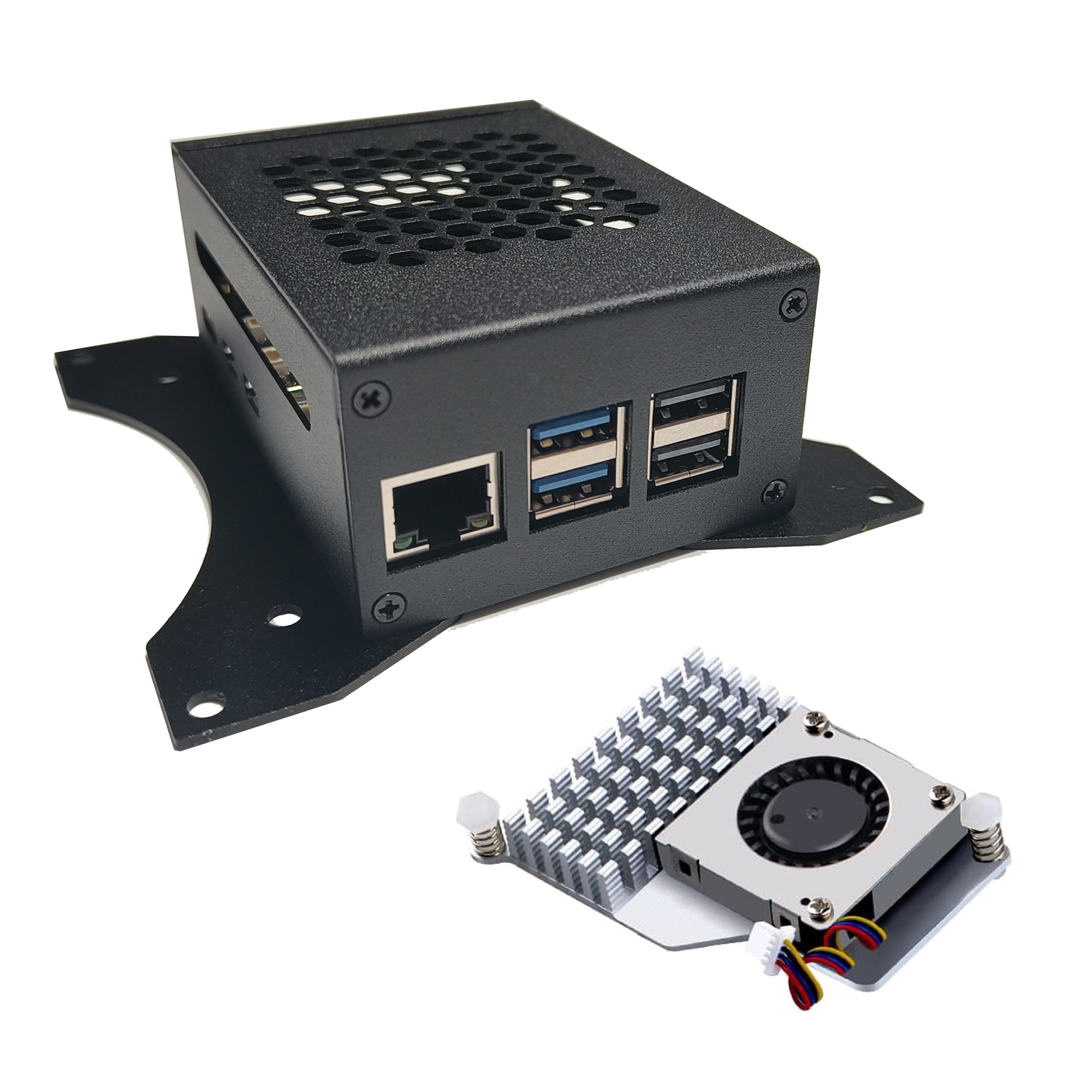 Digitalkey Carcasa Grande para Raspberry Pi 5 con Soportes VESA y Enfriador Activo, Soporte para SSD PCIe M.2 NVMe, Material de Hierro