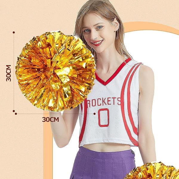 CMD ポンポン チア ダンス 応援ポンポン チアリーダー 30cm×30cm 10個セット 可循環利用 持ち手付き 応援 イベント コスプレ 運動会 チアガール 体育祭 学校行事 - 5