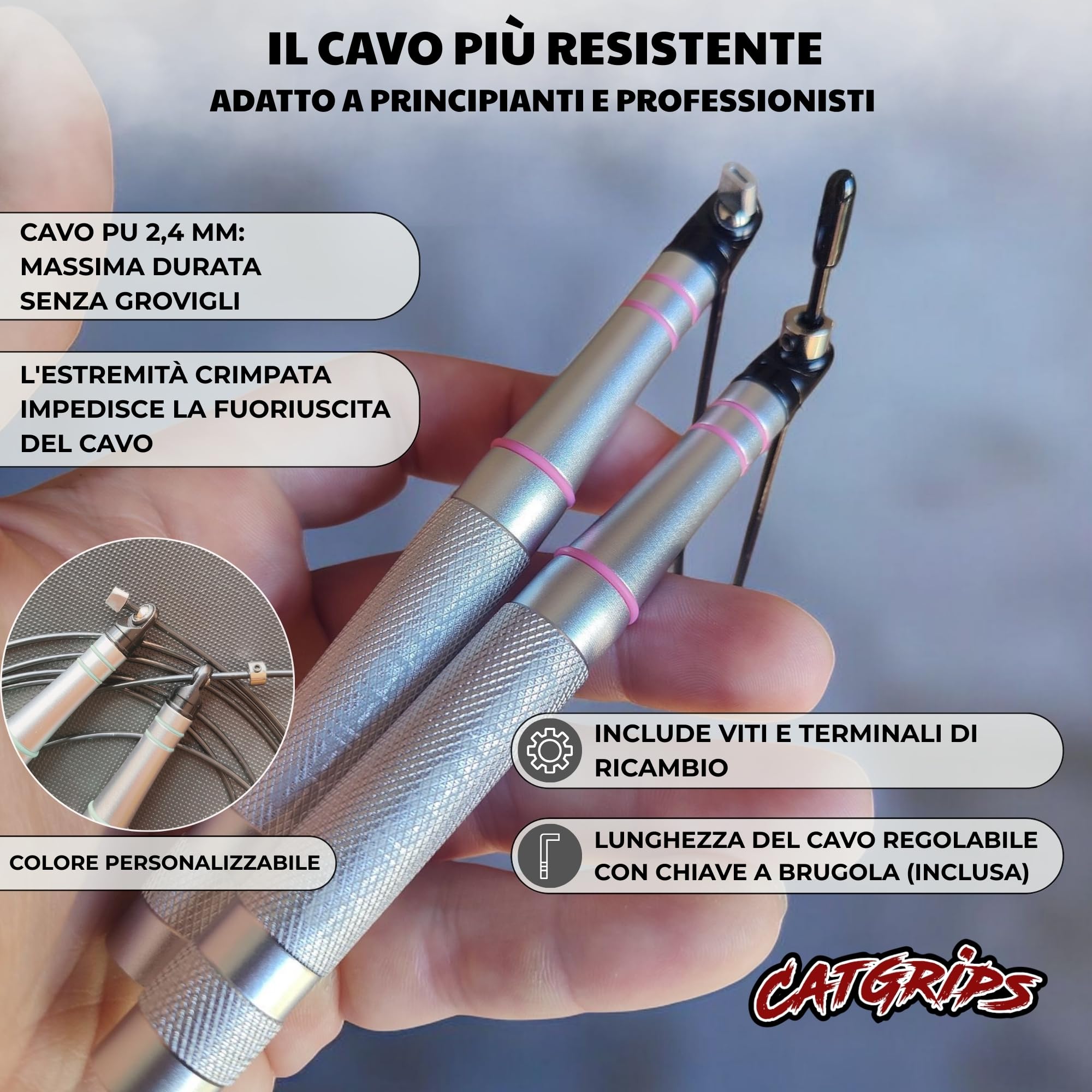 CATGRIPS Corda per Saltare Professionale – Speed Jump Rope in Alluminio Premium – Corda Crossfit Rapida e Regolabile – Ultra Leggera per Double Unders, Gym e Boxe