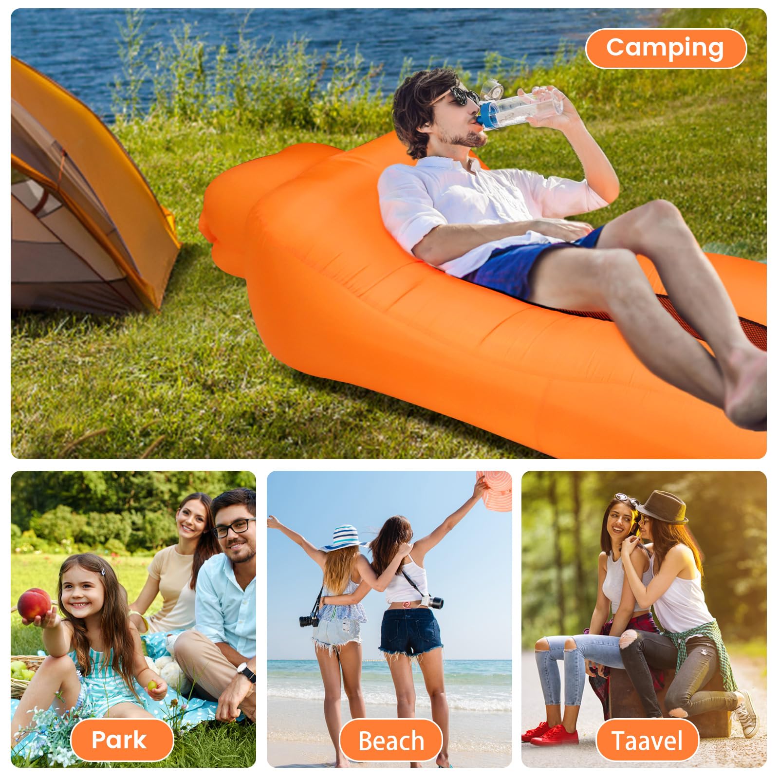 LiveGo Inflatable Lounger - Portable Air Sofa For Beach & Camping (Blue)