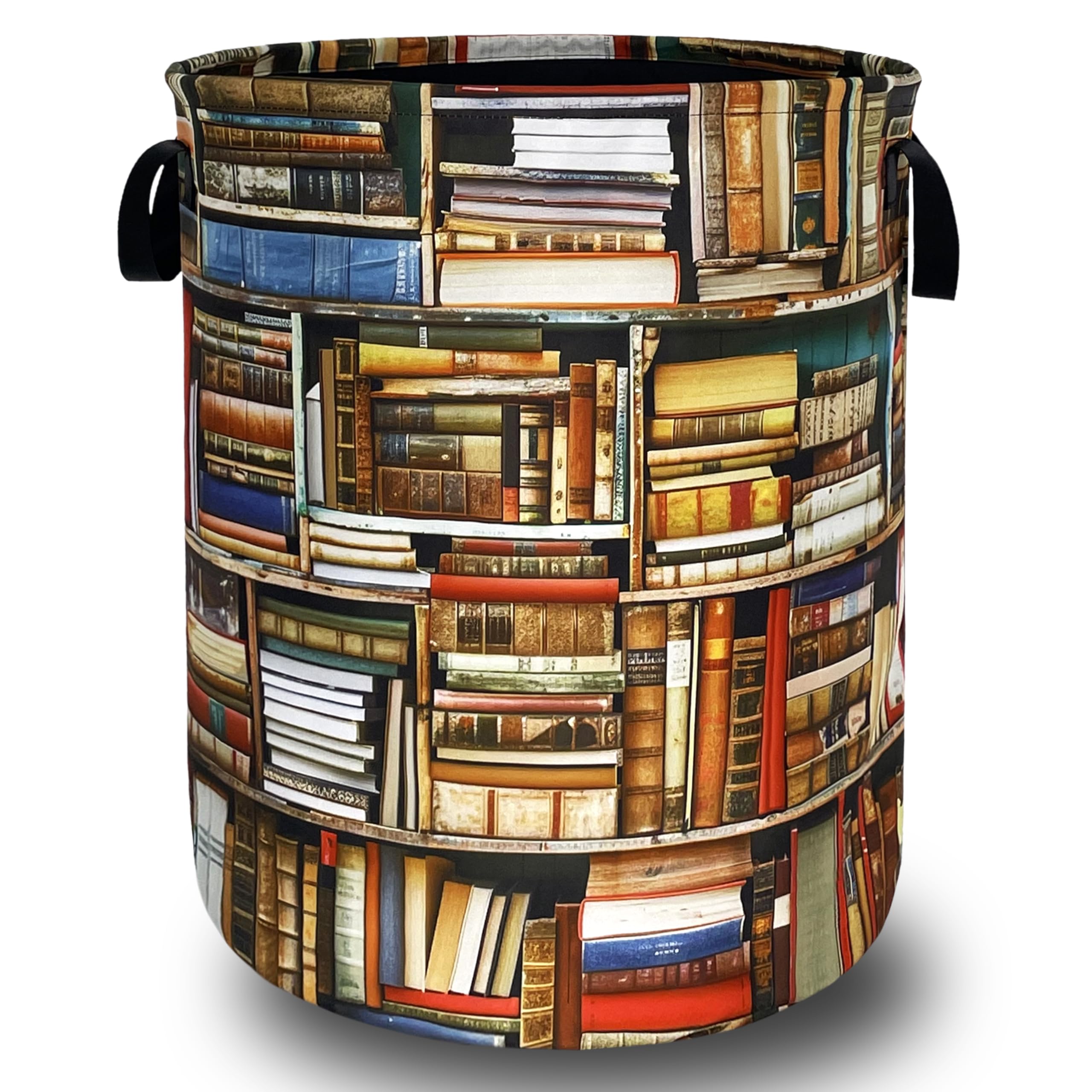 Retro Bookshelf Laundry Basket Oxford Cloth Hamper 18.9"x16.5"