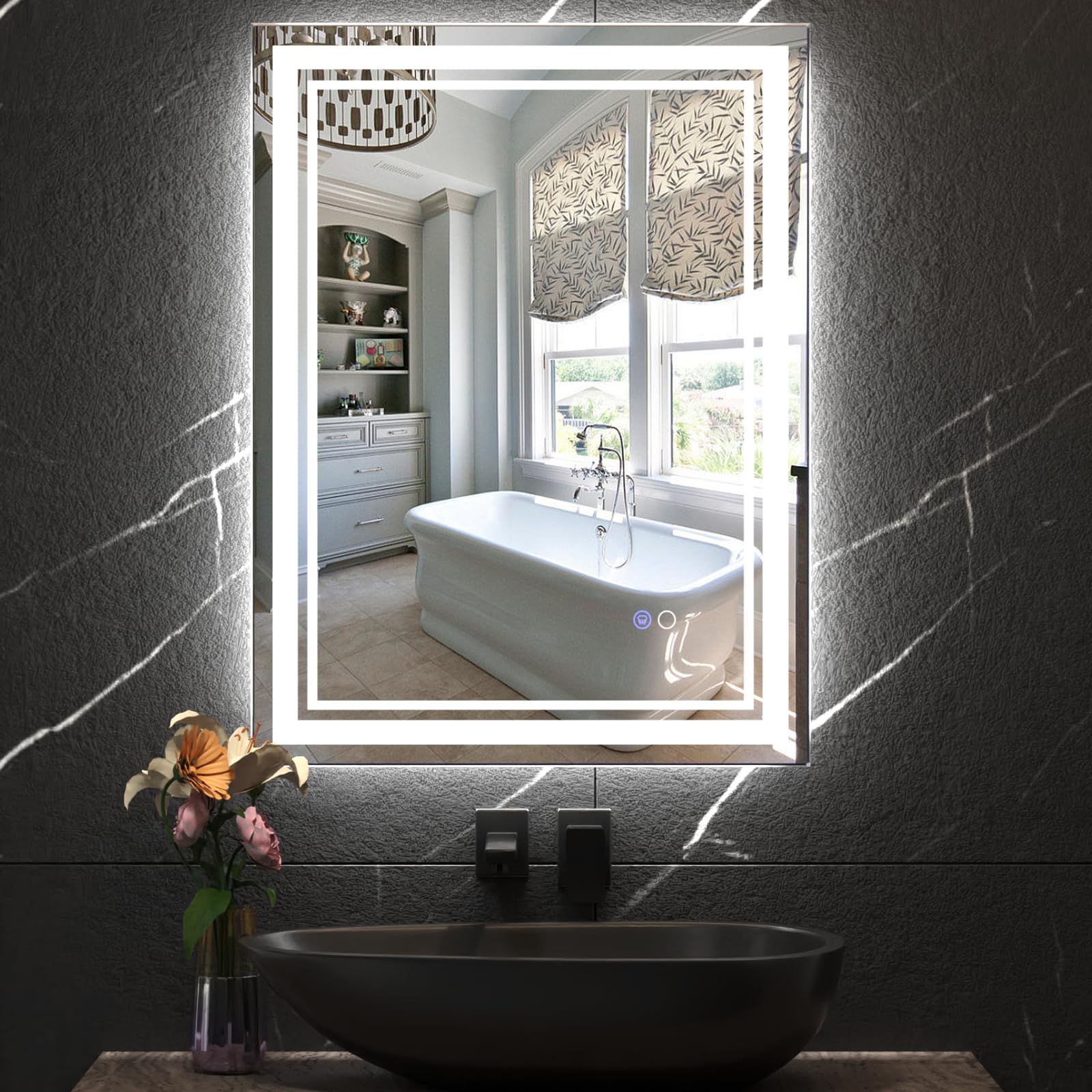 GERANK Bathroom Mirrors with Lights for Wall,36 x 24 Inch Bathroom Mirror for Over Sink, 3 Color Temperature, Brightness Dimmable,Shatter-Proof,Anti-Fog,Horizontal or Vertical Install