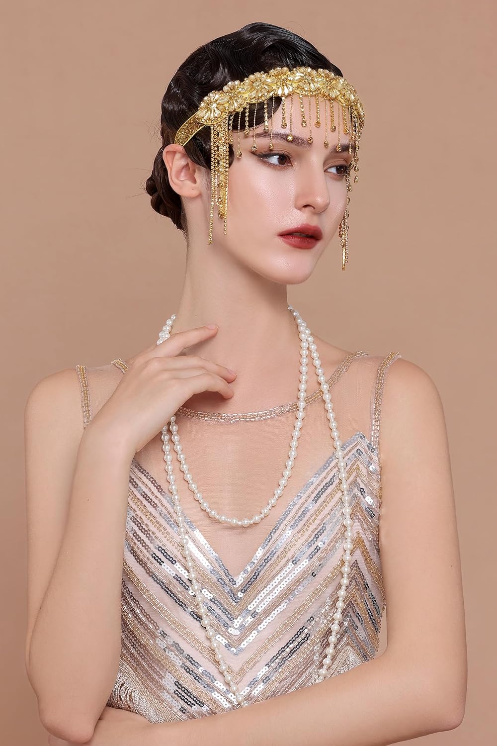 BABEYOND 1920s Flapper Headpiece Roaring 20s Headband Great Gatsby Headband Chain for Women Vintage Hair Accessory - Image 3