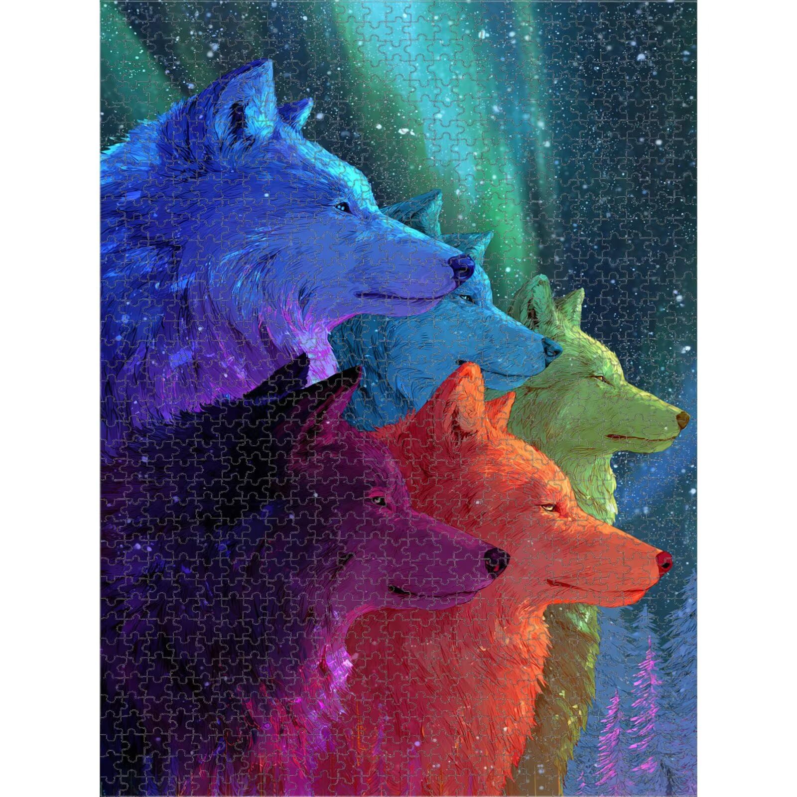 Puzzle 1000 sztuk - Zwierzę i Aurora - Trwałe drewniane puzzle 1T #1754 | Drewniane puzzle, precyzyjnie cięte, żywe kolory atramentu, statyczne hobby, dekoracja domu, prezent, 50 x 75 cm
