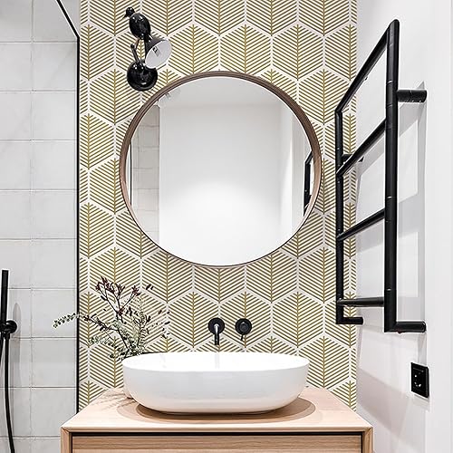 Miniatura 4 de Papel tapiz autoadhesivo dorado y blanco para despegar y pegar, estilo bohemio, moderno, extraíble, autoadhesivo, para dormitorio, baño,