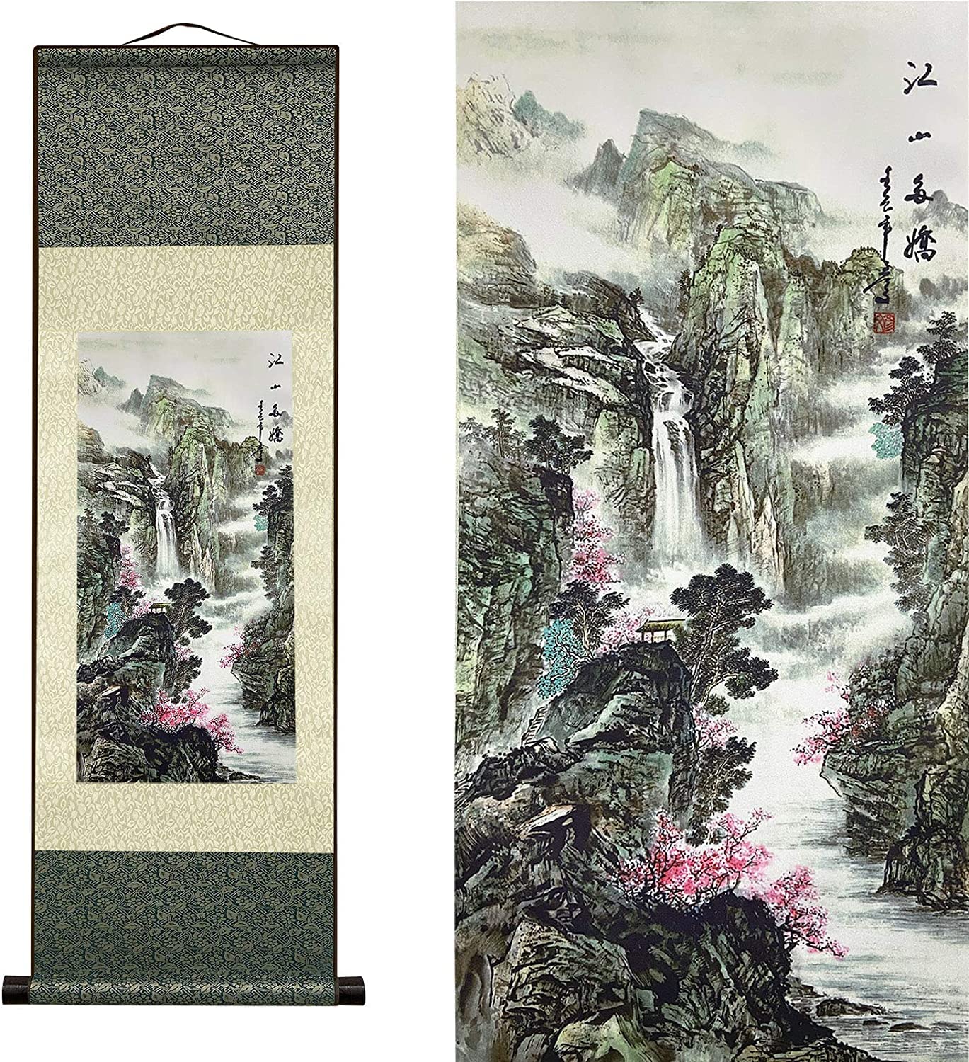 Vrfvsdasaas D2 Chinese Wall Art, Chinese Wall Art Scroll Painting,Landscape Paintings Hanging Silk(D2)