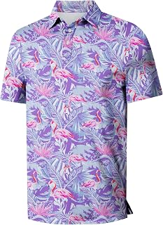 Mens Golf Shirts Short Sleeve Funny Print Golf Polo Shirts for Men Lightweight Dry Fit Quick Dry Collared Golf Polos