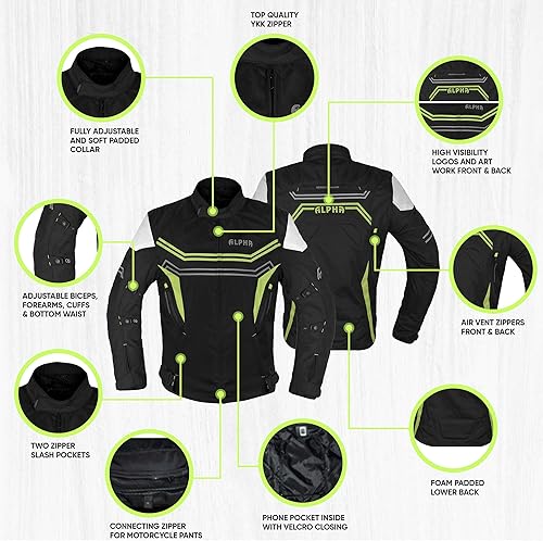 Miniatura 5 de Chaqueta Alpha Cycle Gear para motocicleta, transpirable, con coraza térmica CE para todo el año, XL, Verde